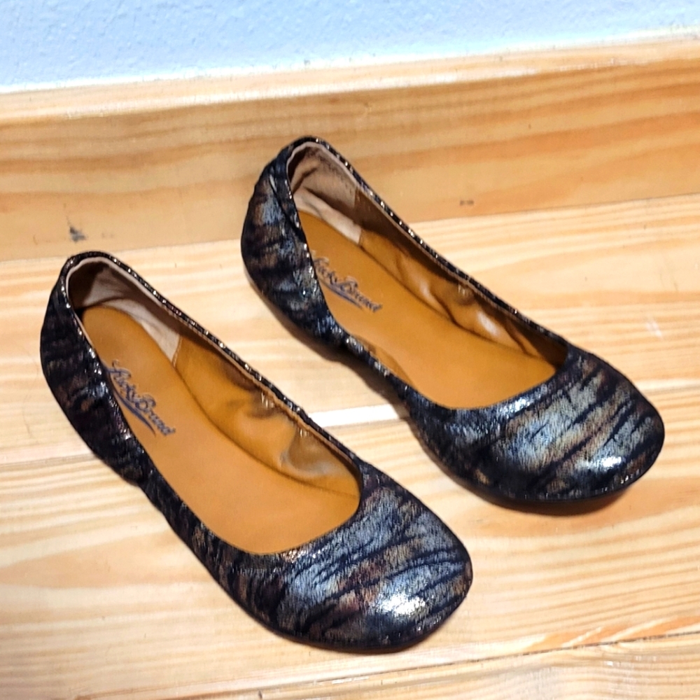 Lucky‎ Brand Emmie Women's Sz 7.5 Vegan Brown Metallic Animal Print Ballet Flats